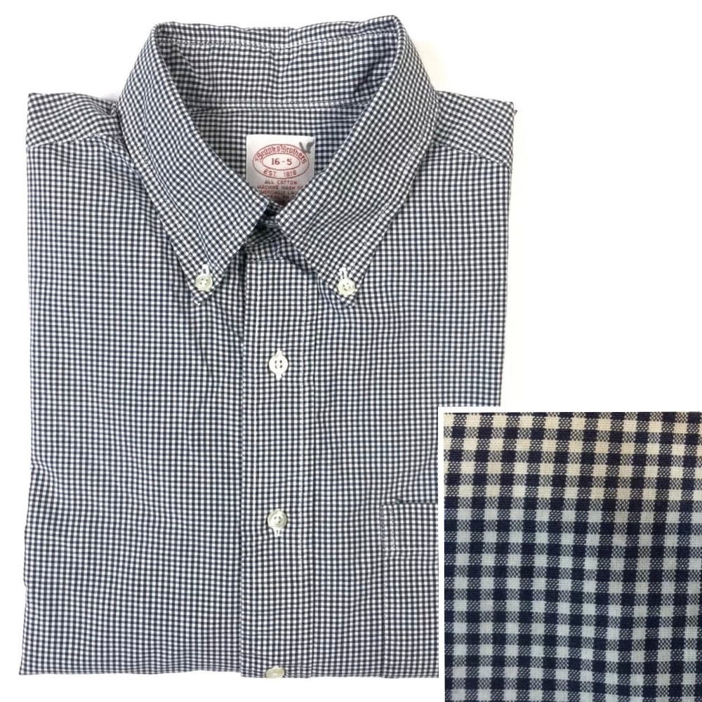 Brooks Bros 16-5 Navy White Check Shirt Long